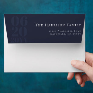 Navy Blue Minimalist Bold Type Wedding Envelope