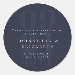 Navy Blue Minimalist Bold Type Wedding Favor Classic Round Sticker