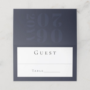 Navy Blue Minimalist Bold Type Wedding Place Card