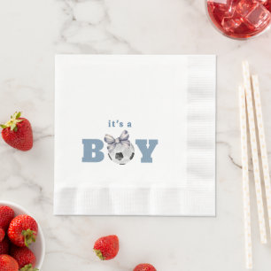 Navy Blue Minimalist Bow Soccer Boy Baby Shower Napkin