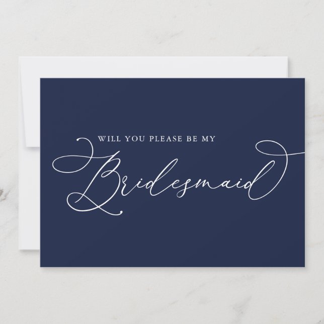 Navy Blue Minimalist Bridesmaid Proposal Card (Front)