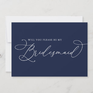 Navy Blue Minimalist Bridesmaid Proposal Card