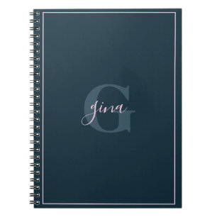 Navy Blue Minimalist Chic Name and Initial Notebook