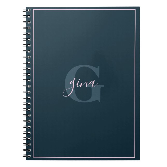 Navy Blue Minimalist Chic Name and Initial Notebook (Front)