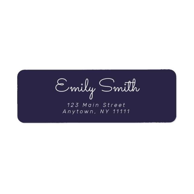 Navy Blue Minimalist Cursive Return Address Label (Front)