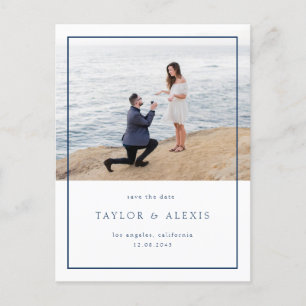 Navy Blue Minimalist Frame Photo Save the Date Postcard