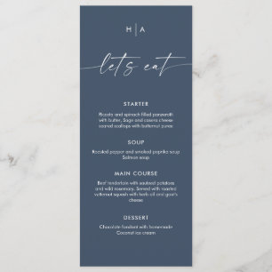 Navy Blue Minimalist Handwriting Wedding Dinner Menu