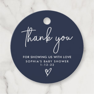 Navy Blue Minimalist Modern Boho Baby Shower Favour Tags