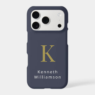 Navy Blue Minimalist Monogram Gold White Name Men