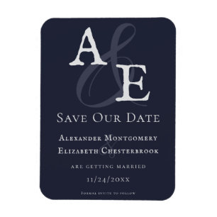 Navy Blue Minimalist Monogram Save the Date Magnet
