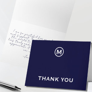 Navy Blue Minimalist Monogram Thank You Note Card