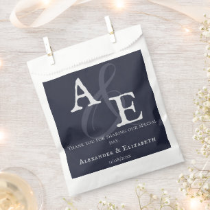 Navy Blue Minimalist Monogram Wedding Favour Bags