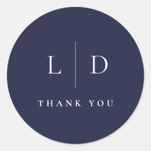 Navy Blue Minimalist Monogram Wedding Favour Classic Round Sticker