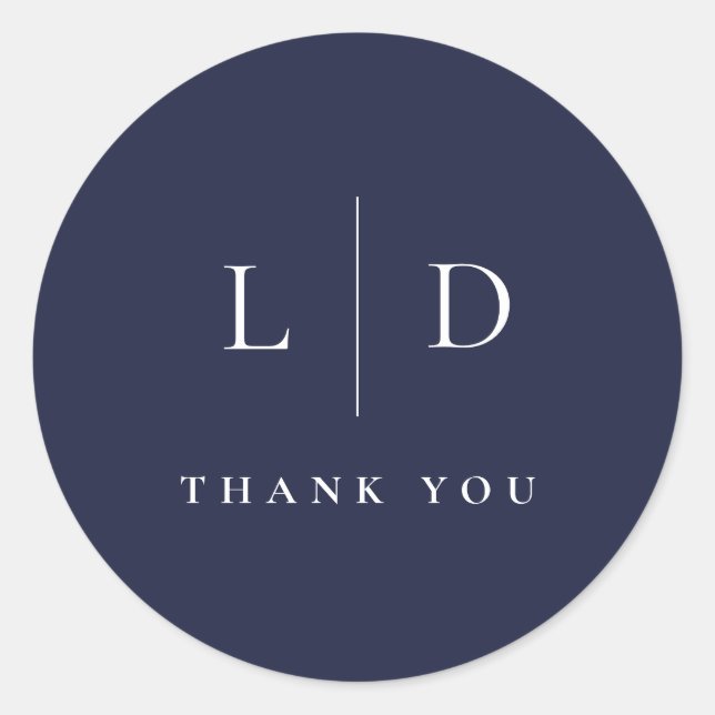 Navy Blue Minimalist Monogram Wedding Favour Classic Round Sticker (Front)