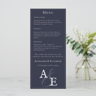 Navy Blue Minimalist Monogram Wedding Menu