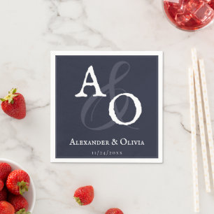 Navy Blue Minimalist Monogram Wedding Napkin