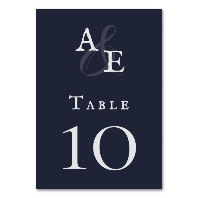 Navy Blue Minimalist Monogram Wedding  Table Number (Front)