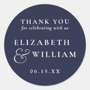 Navy Blue Minimalist Monogram Wedding Thank You Classic Round Sticker