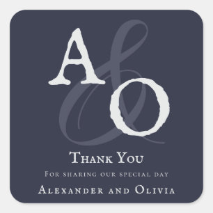 Navy Blue Minimalist Monogram Wedding Thank You Square Sticker