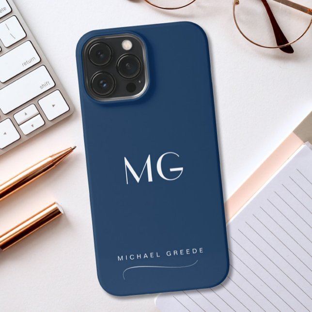 Navy Blue Minimalist Personalised iPhone Case (Creator Uploaded)