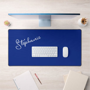 Navy Blue Minimalist Personalised Script Name  Desk Mat