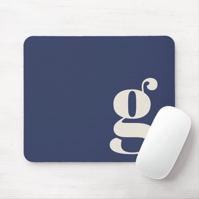 Navy Blue Minimalist Retro Monogram Initial Custom Mouse Mat (With Mouse)