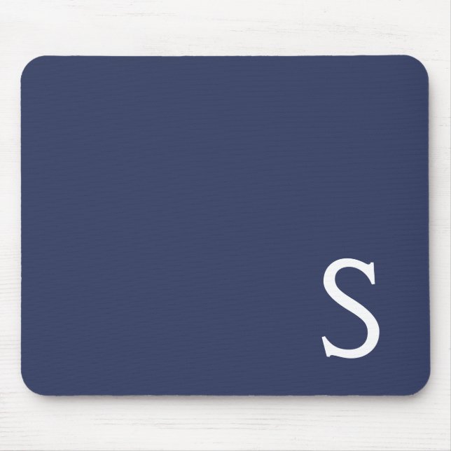 Navy Blue Minimalist Retro Monogram Initial Custom Mouse Mat (Front)