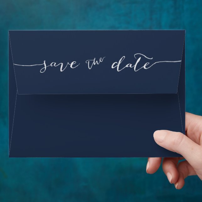Navy Blue Minimalist Save the Date Envelope (Hand)