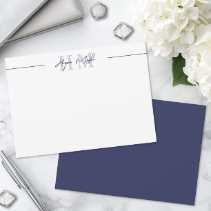 Navy Blue Minimalist Script Name Monogram Card