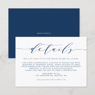 Navy Blue Minimalist Script Wedding Details Enclosure Card