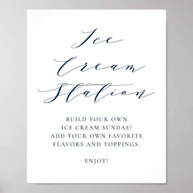 Navy Blue Minimalist Script Wedding Ice Cream Bar Poster (Front)