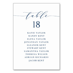 Navy Blue Minimalist Script Wedding Seating Plan Table Number