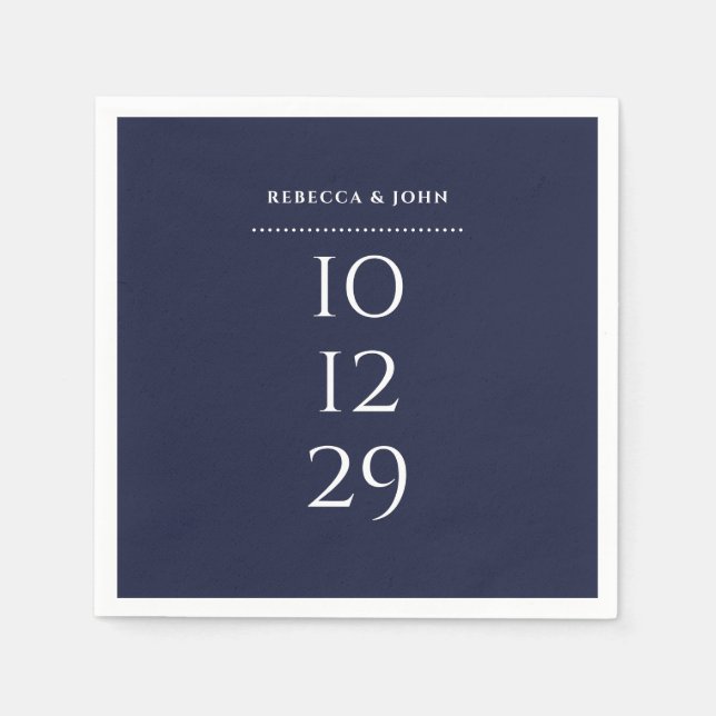 Navy Blue Minimalist Special Date Wedding Napkin (Front)