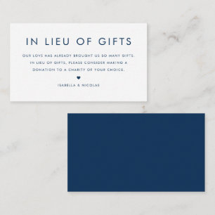 Navy Blue Minimalist Typography In Lieu Of Gifts Enclosure Card