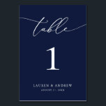 Navy Blue Minimalist Wedding | Event Custom Table Number<br><div class="desc">(**PLEASE NOTE: To order,  simply adjust your table number (and name/date) and add each number to your cart separately. Then check out once you are finished.) Beautiful,  elegant,  modern and minimalist,  table number card. Fully customisable with your names (or Event Name) and Date.</div>