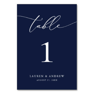Navy Blue Minimalist Wedding   Event Custom Table Number