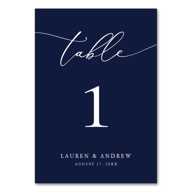 Navy Blue Minimalist Wedding | Event Custom Table Number (Front)
