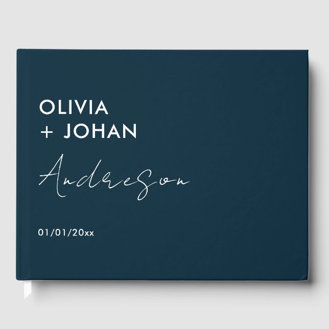 Navy Blue Minimalist Wedding Guest Book (Front)