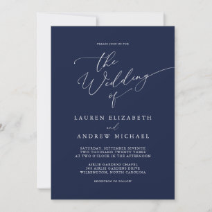 Navy Blue Minimalist Wedding Invitation