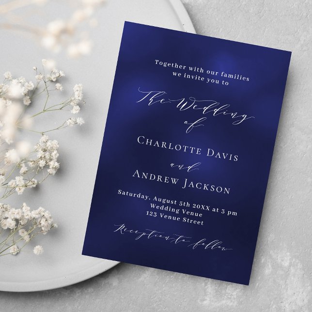 Navy blue minimalist wedding invitation postcard (Creator Uploaded)