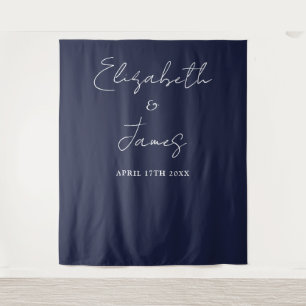 Navy Blue Minimalist Wedding Photo Backdrop Tapestry