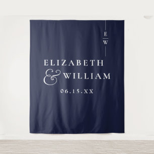 Navy Blue Minimalist Wedding Photo Backdrop Tapestry