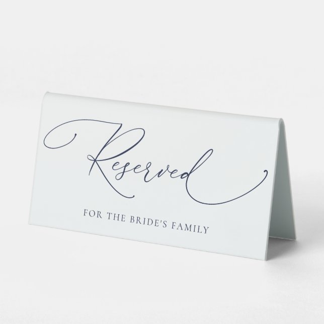 Navy Blue Minimalist Wedding Reserved Table Tent S (Front)