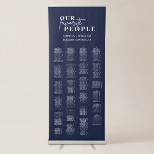 Navy Blue Minimalist Wedding Seating Chart  Retractable Banner