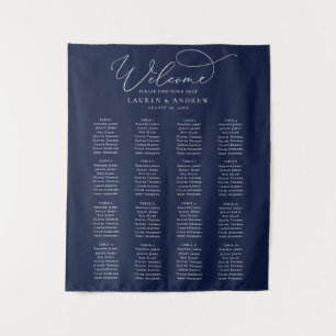 Navy Blue Minimalist Wedding Seating Chart Tapestry