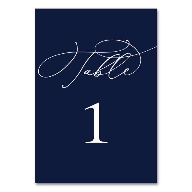 Navy Blue Minimalist Wedding Shower Table Number (Front)