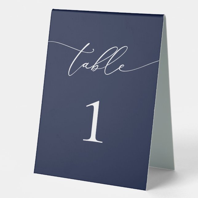 Navy Blue Minimalist Wedding Table Number (Front)