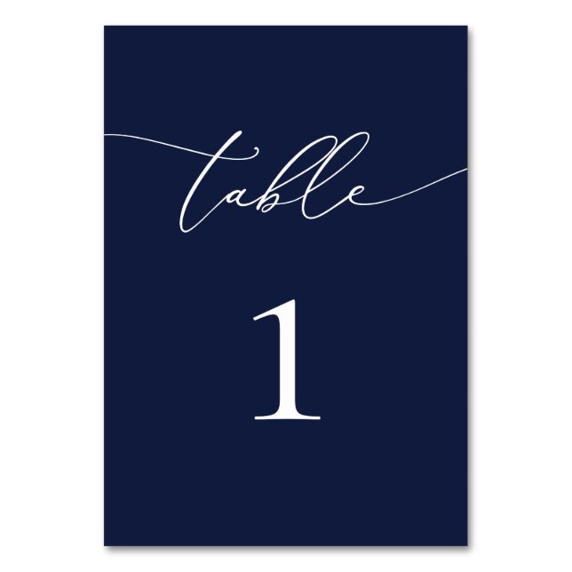 Navy Blue Minimalist Wedding Table Number (Front)