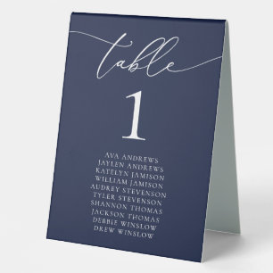 Navy Blue Minimalist Wedding Table Number