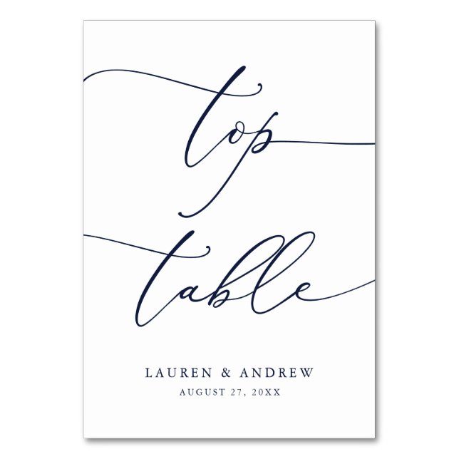 Navy Blue Minimalist Wedding Top Table Custom Table Number (Front)